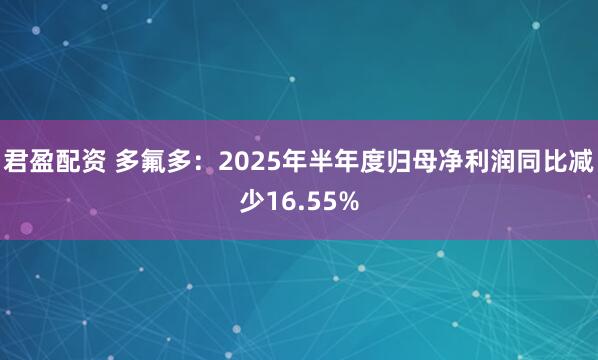 君盈配资 多氟多：2025年半年度归母净利润同比减少16.55%